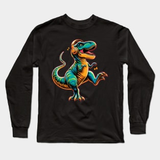 Dancing T-Rex with Headphone Long Sleeve T-Shirt